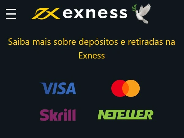 Depósitos e levantamentos da Exness.