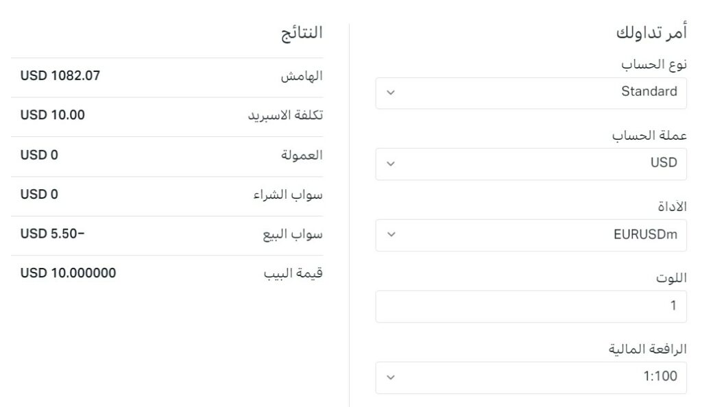 مثال على استخدام حاسبة تداول إكسنس.